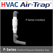 P-Series HVAC Air-Trap™ Positive Pressure Waterless HVAC Condensate Trap allows liquid condensate to drain from the HVAC equipment and simultaneously prevents air from entering or escaping from the equipment.